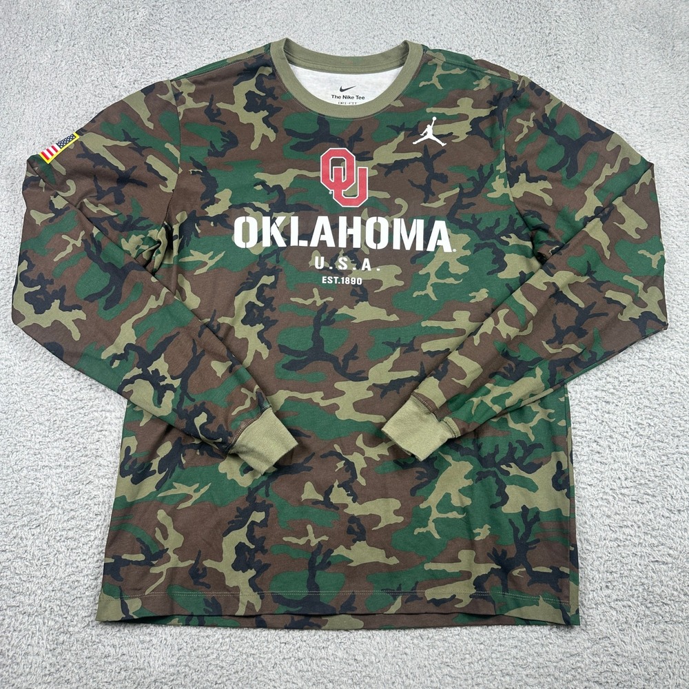 Oklahoma Sooners Jordan Long Sleeve Nike Shirt Mens Large Green Camo Dri-Fit OU